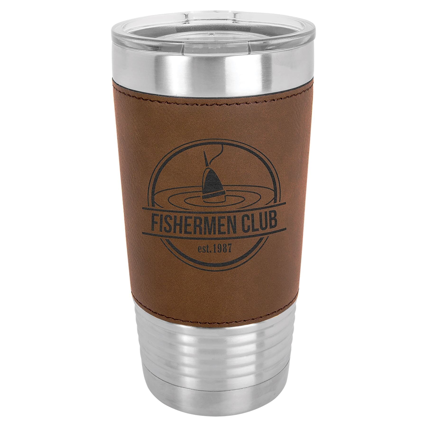 20 oz Laserable Leatherette Travel Tumbler Signature Cutouts Dark Brown 