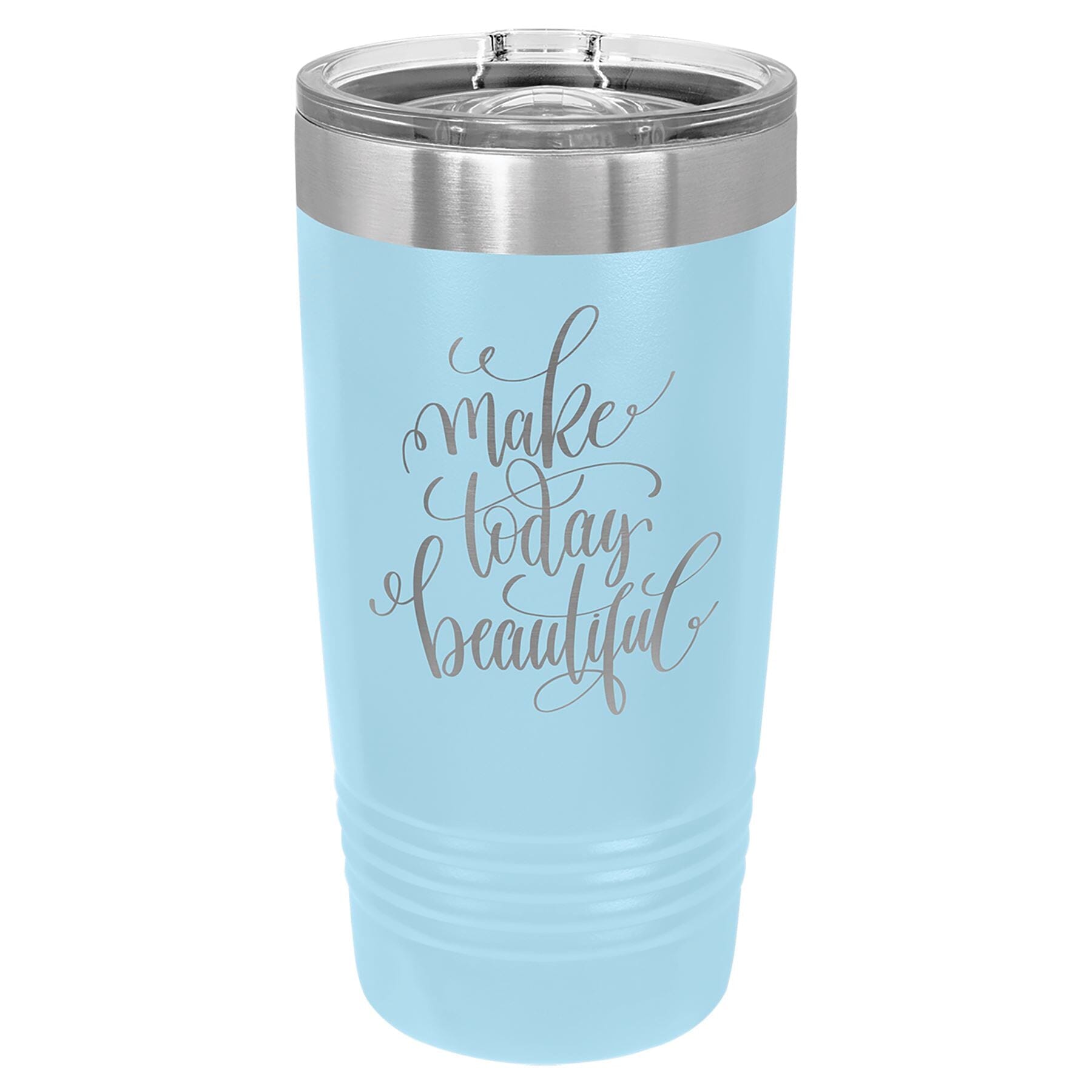 20 oz. Stainless Steel Ringneck Travel Mugs w/Slider Lid Signature Cutouts Light Blue 