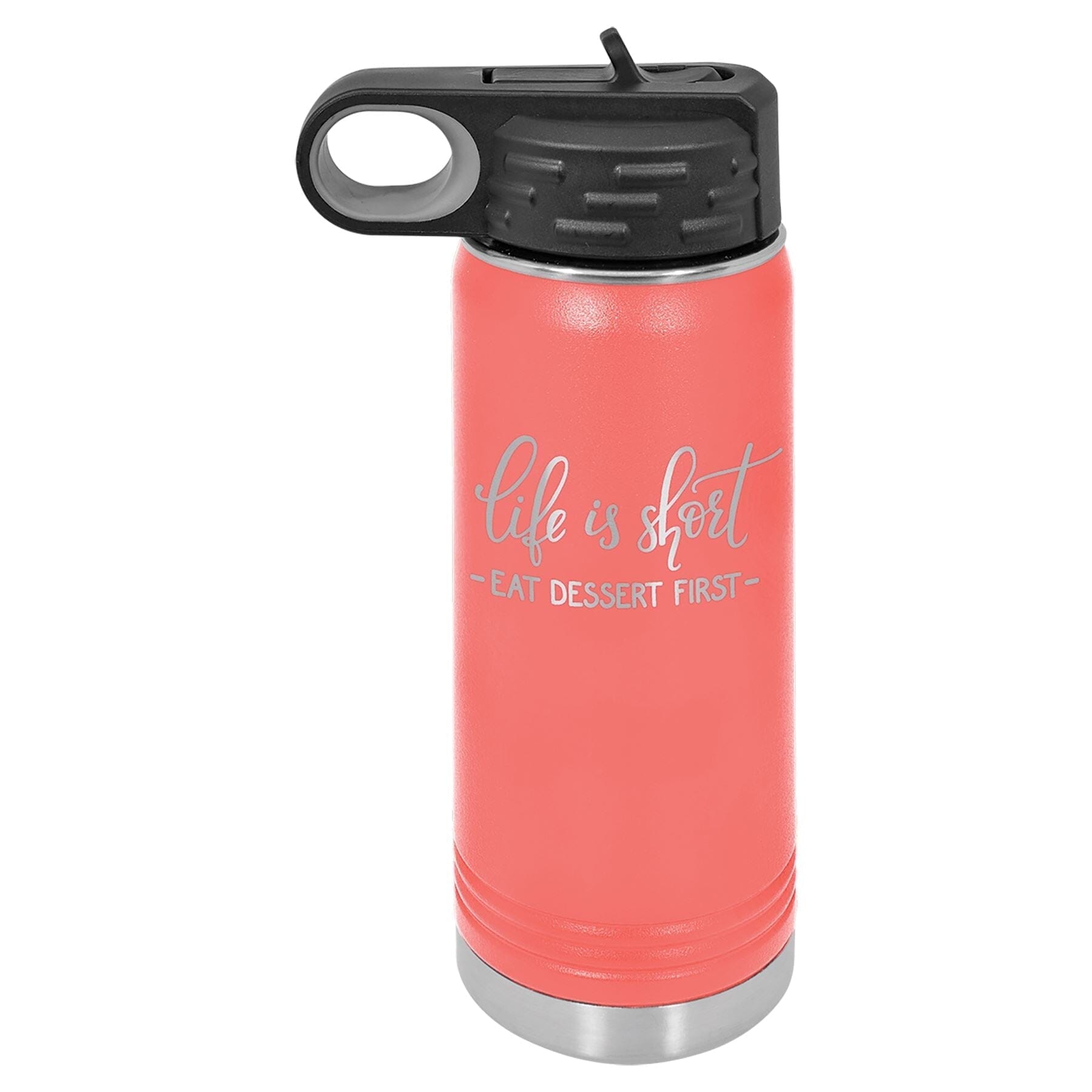 20 oz. Stainless Steel Water Bottle Tumbler with Flip Top Lid Signature Cutouts Coral 