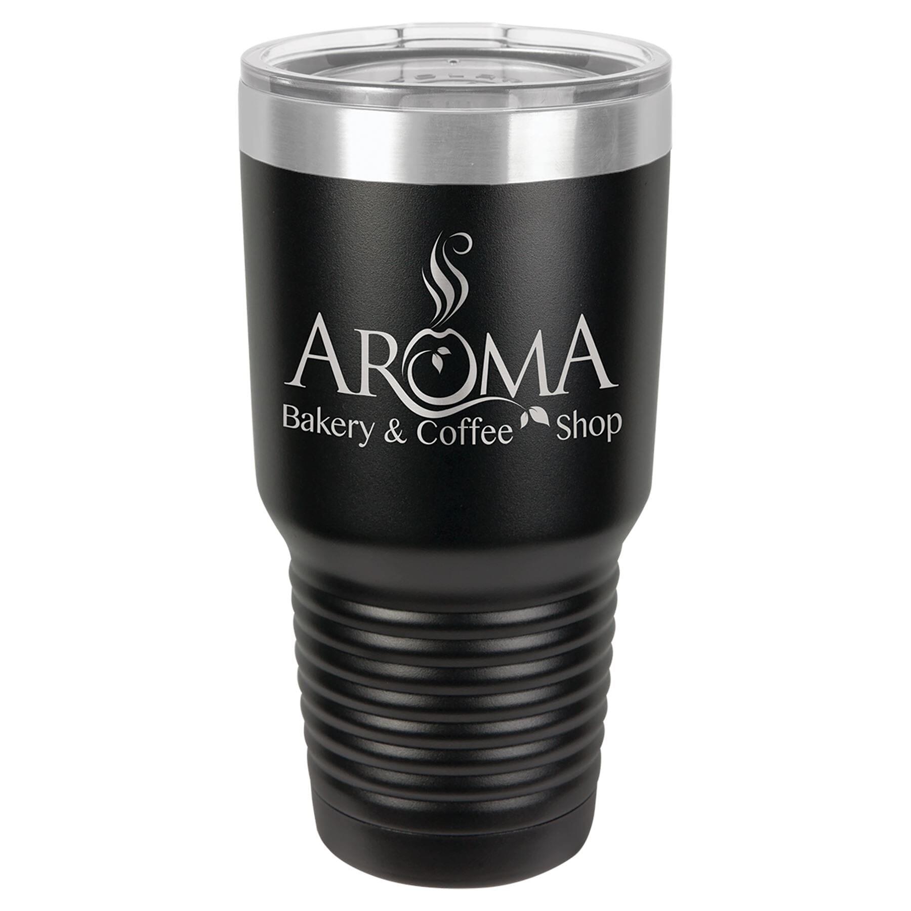30 oz. Double Insulated Stainless Steel Tumbler Signature Cutouts Black with Silver Ring 