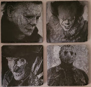 4 - Horror Classic Painted Slate coasters with Engraving Signature Custom Works 