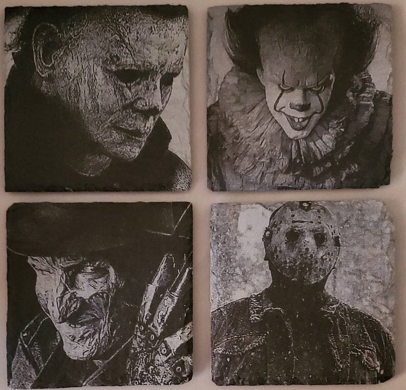 4 - Horror Classic Painted Slate coasters with Engraving Signature Custom Works 