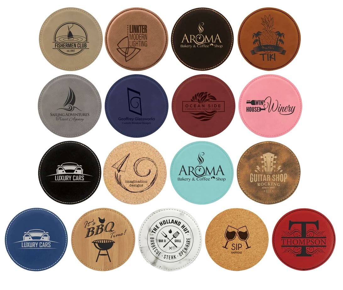 4" Laserable Leatherette Drink Coaster, Signature Cutouts 