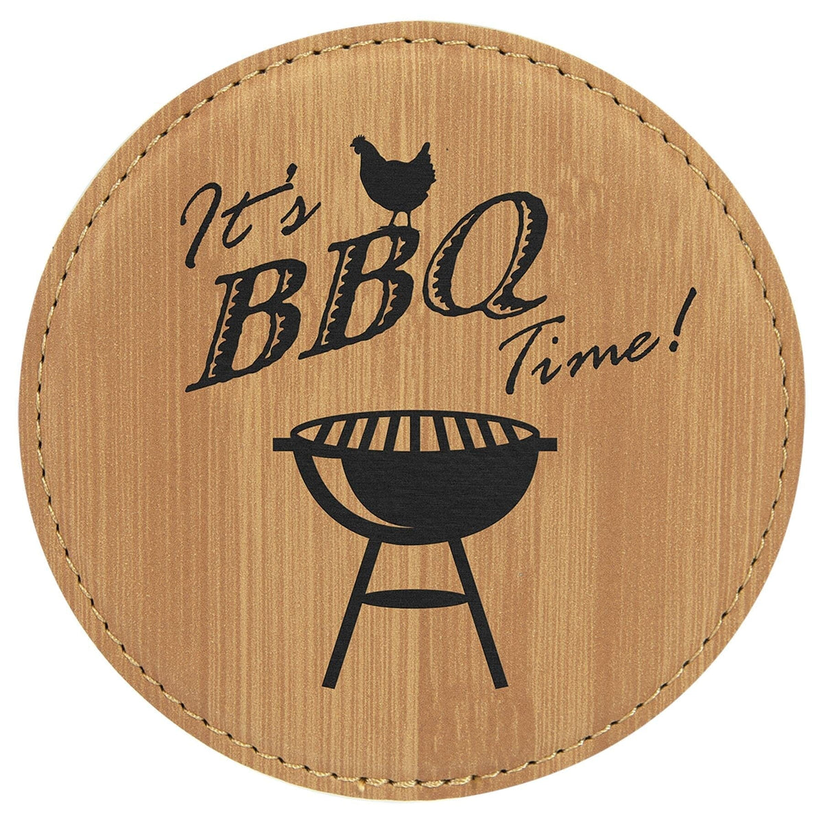4" Laserable Leatherette Drink Coaster, Signature Cutouts Round Bamboo 