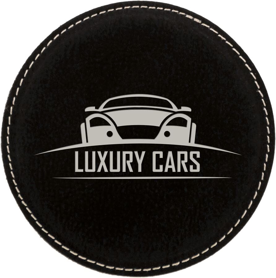 4" Laserable Leatherette Drink Coaster, Signature Cutouts Round Black/Silver 