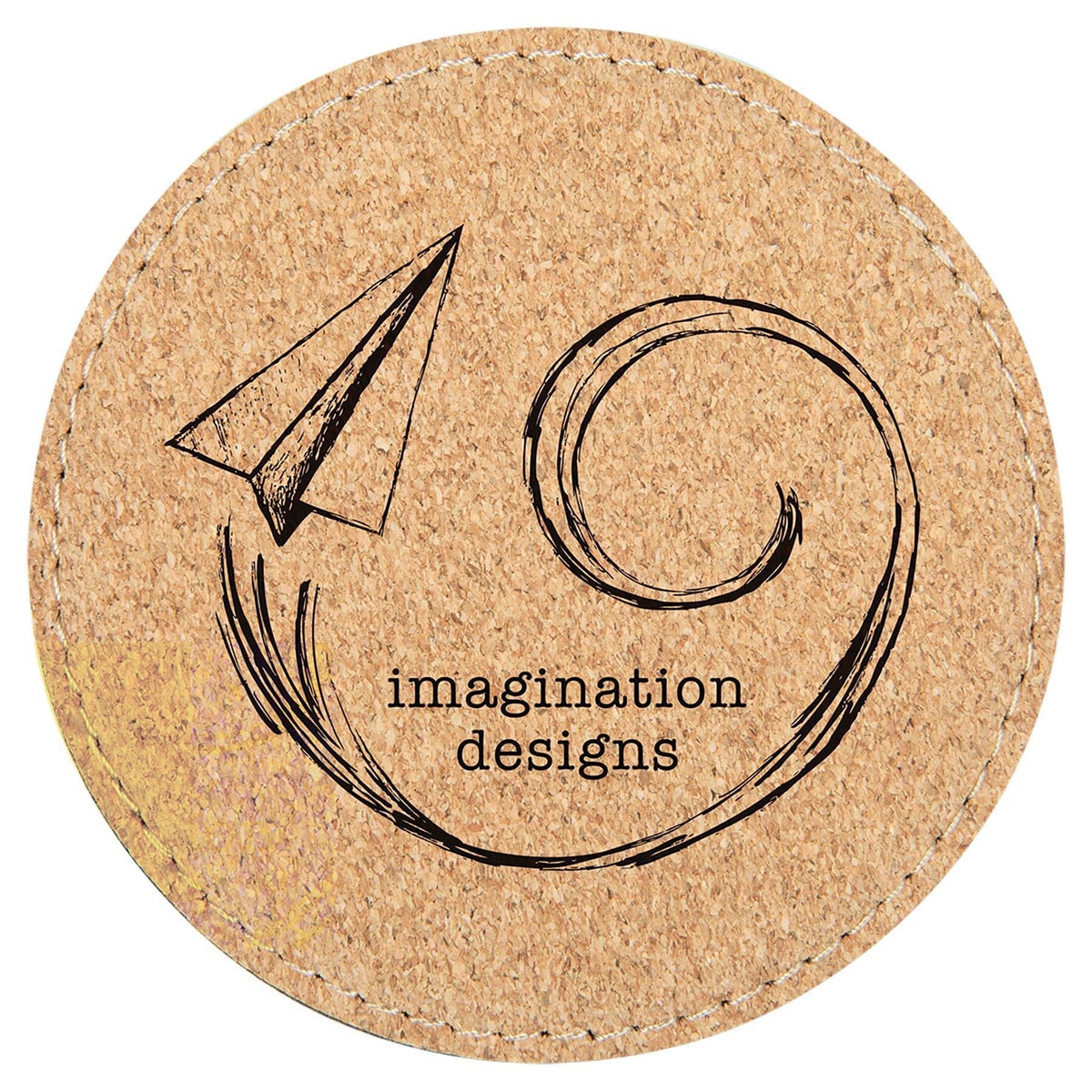 4" Laserable Leatherette Drink Coaster, Signature Cutouts Round Cork 