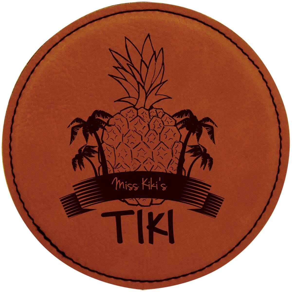 4" Laserable Leatherette Drink Coaster, Signature Cutouts Round Rawhide 