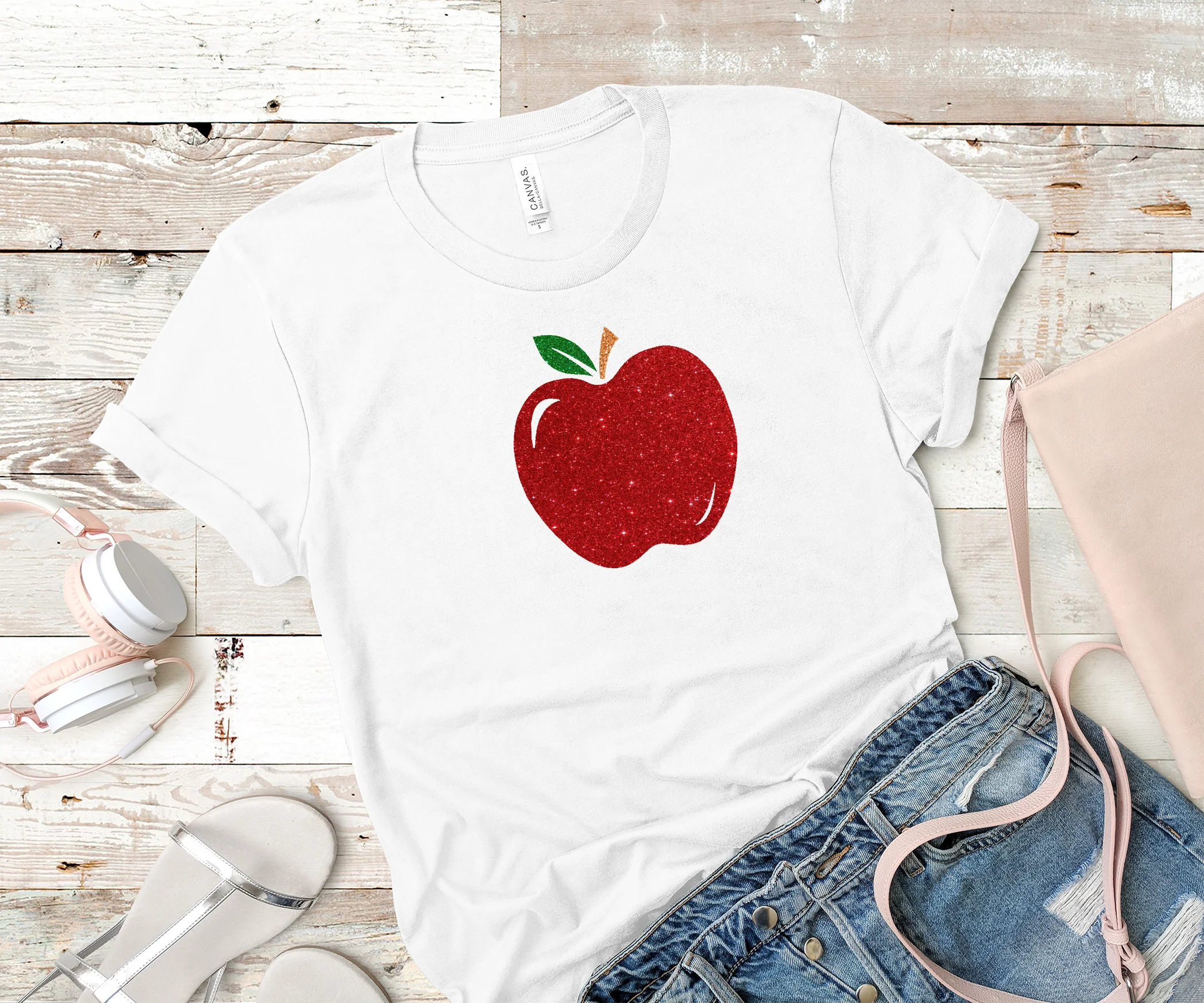 Glitter Apple Teacher Shirt | Back to School Teacher T-Shirt | Cute Teacher Gift