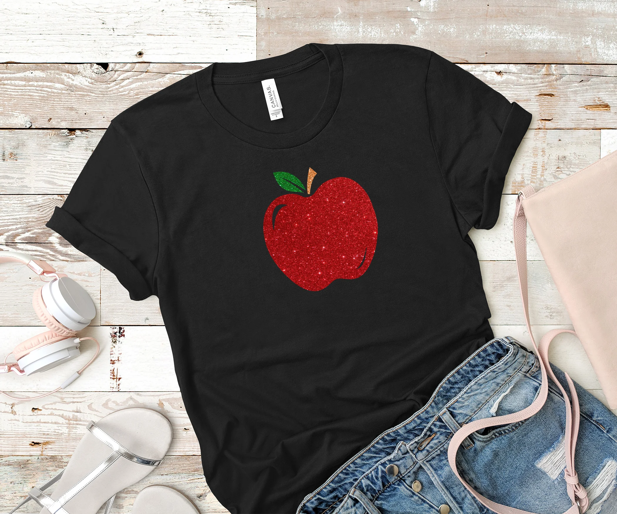 Glitter Apple Teacher Shirt | Back to School Teacher T-Shirt | Cute Teacher Gift