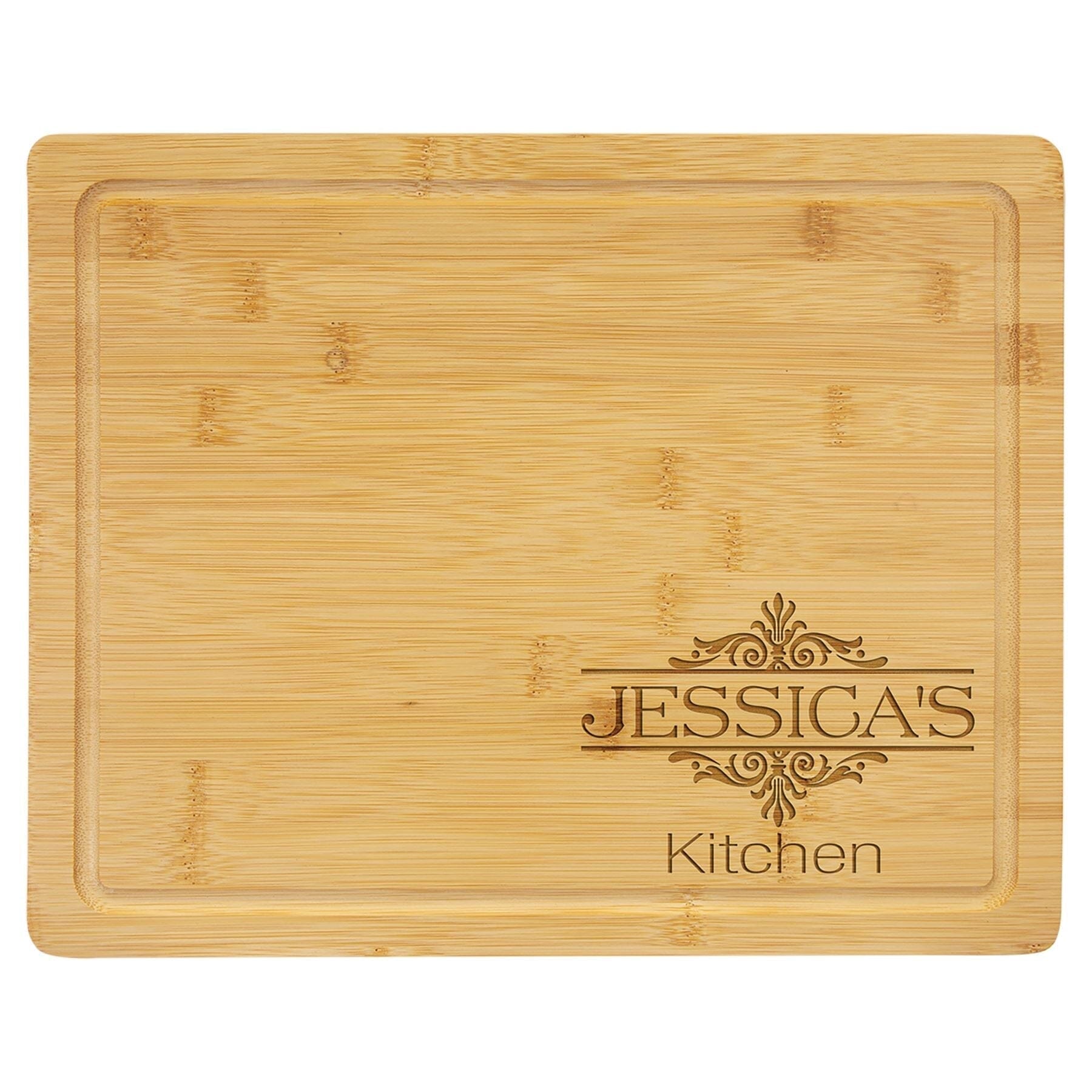 Bamboo Cutting Board w/Drip Ring, 13-3/4" x 11" - Includes Custom Engraving (#443) Signature Custom Works 