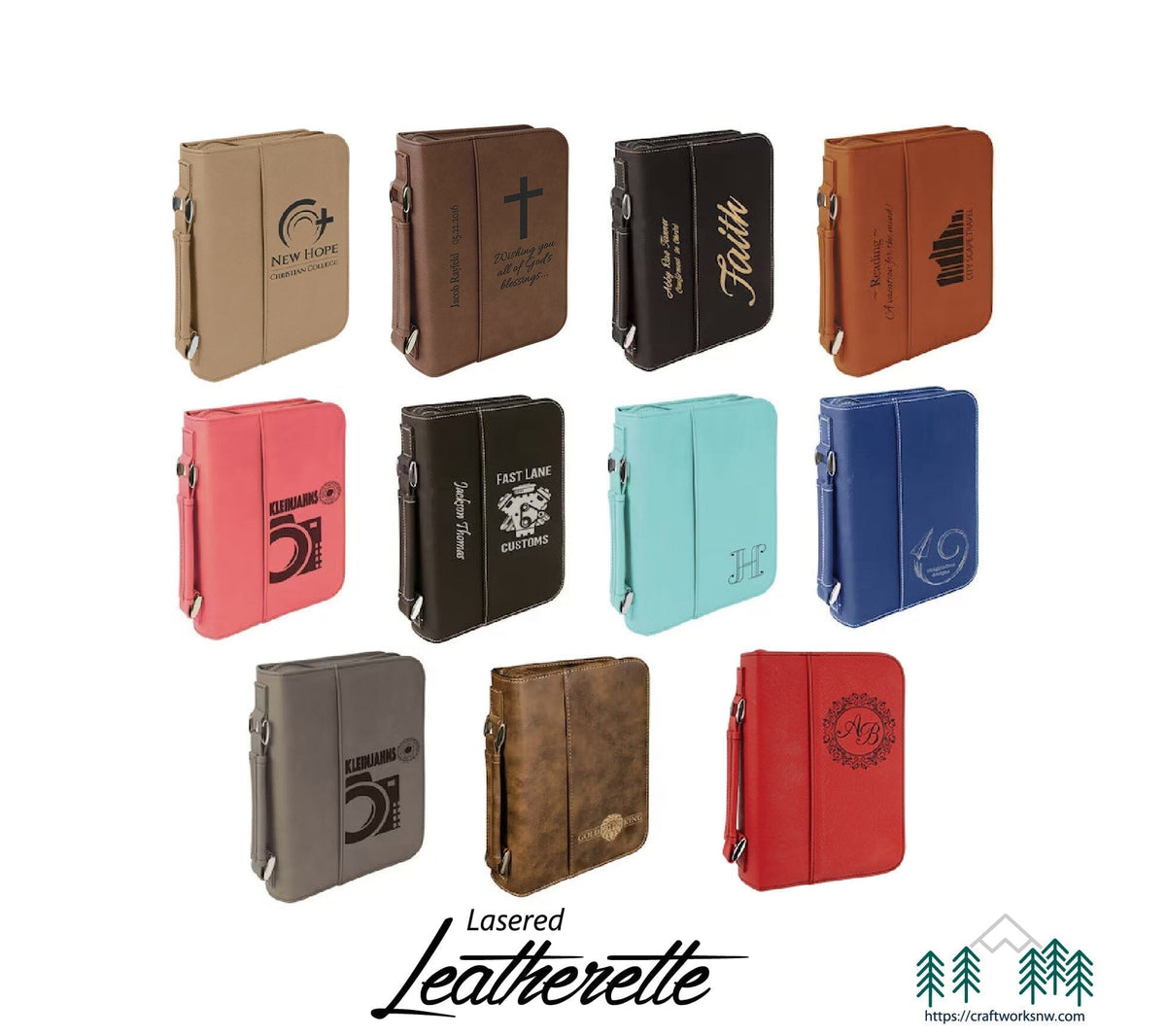 Book Case w/Handle & Zipper, 6-3/4" x 9-1/4" Laserable Leatherette, Laser Engraved Signature Cutouts 
