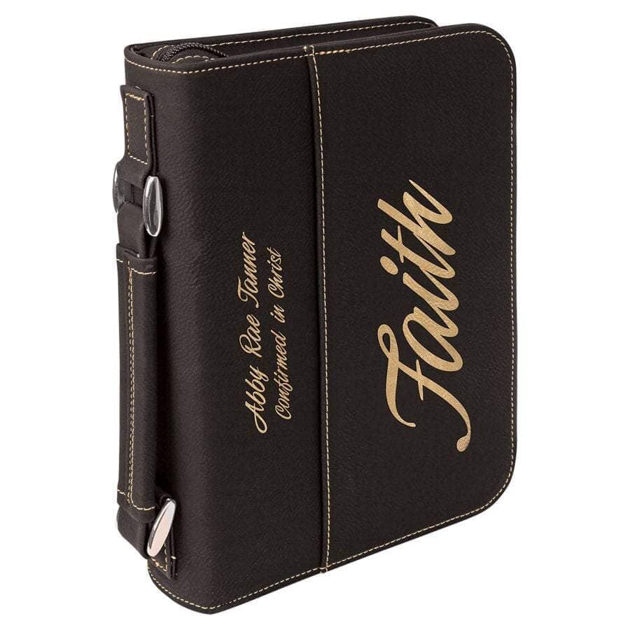 Book Case w/Handle & Zipper, 6-3/4" x 9-1/4" Laserable Leatherette, Laser Engraved Signature Cutouts Black/Gold 