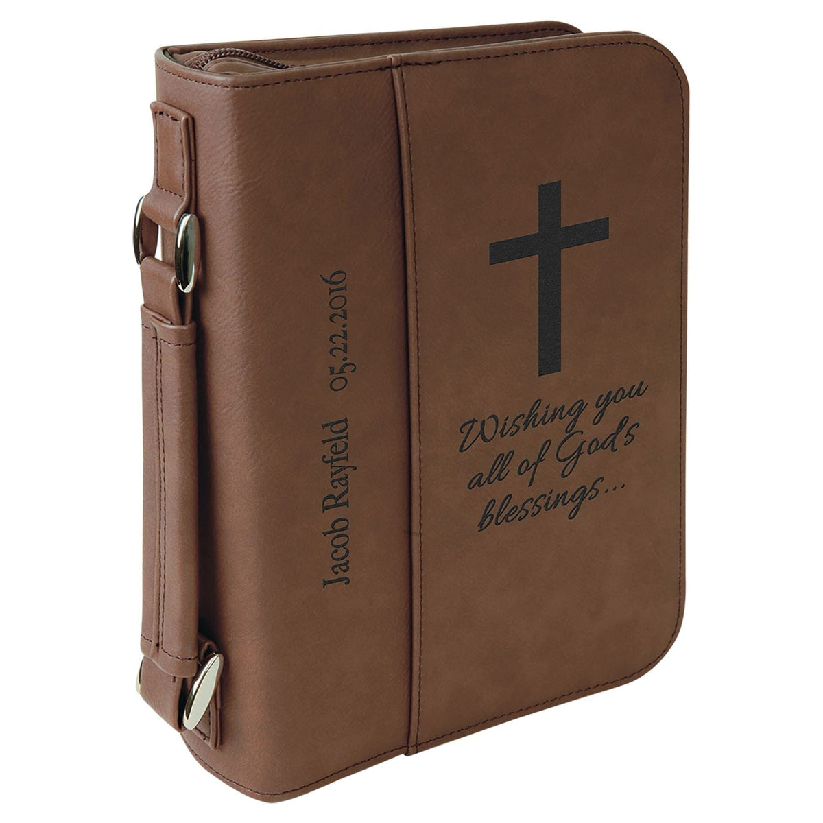 Book Case w/Handle & Zipper, 6-3/4" x 9-1/4" Laserable Leatherette, Laser Engraved Signature Cutouts Dark Brown/Black 