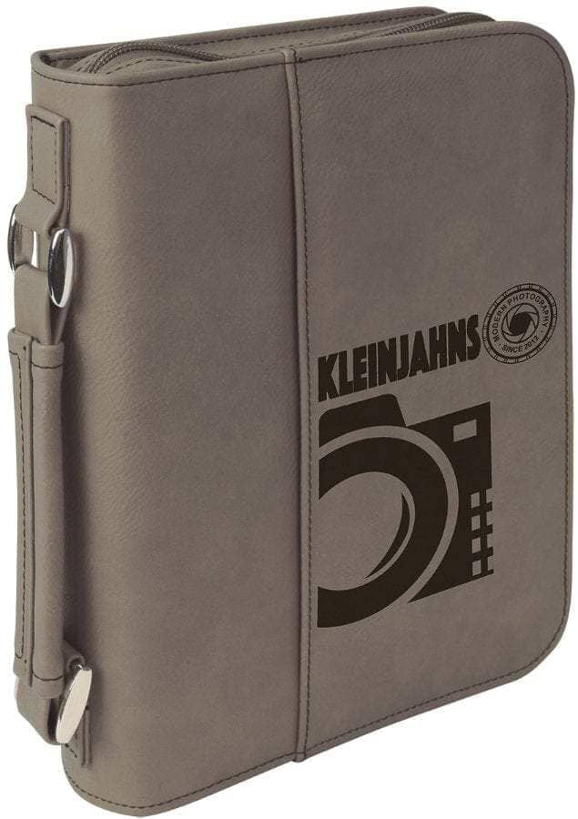 Book Case w/Handle & Zipper, 6-3/4" x 9-1/4" Laserable Leatherette, Laser Engraved Signature Cutouts Gray/Black 