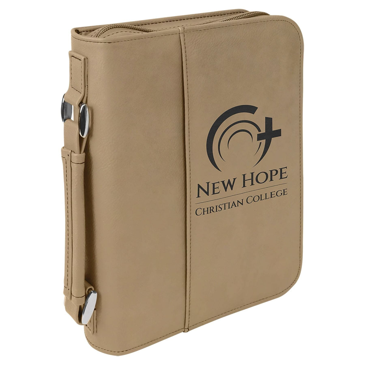 Book Case w/Handle & Zipper, 6-3/4" x 9-1/4" Laserable Leatherette, Laser Engraved Signature Cutouts Light Brown/Black 