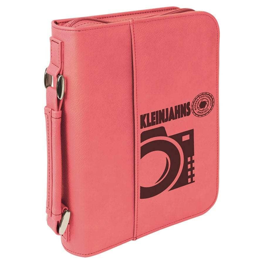 Book Case w/Handle & Zipper, 6-3/4" x 9-1/4" Laserable Leatherette, Laser Engraved Signature Cutouts Pink/Black 