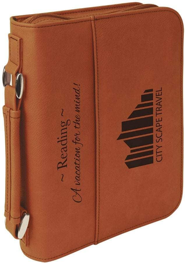 Book Case w/Handle & Zipper, 6-3/4" x 9-1/4" Laserable Leatherette, Laser Engraved Signature Cutouts Rawhide/Black 