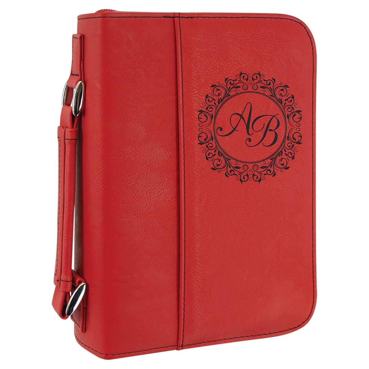Book Case w/Handle & Zipper, 6-3/4" x 9-1/4" Laserable Leatherette, Laser Engraved Signature Cutouts Red/Black 