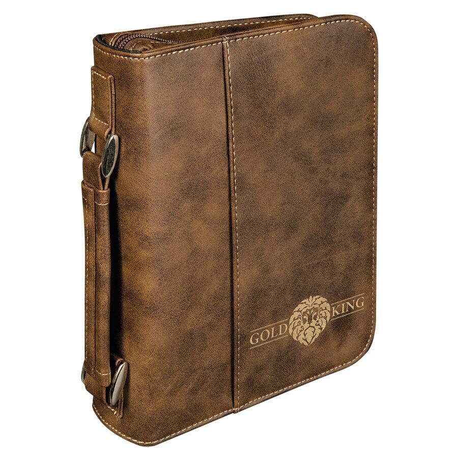 Book Case w/Handle & Zipper, 6-3/4" x 9-1/4" Laserable Leatherette, Laser Engraved Signature Cutouts Rustic/Gold 