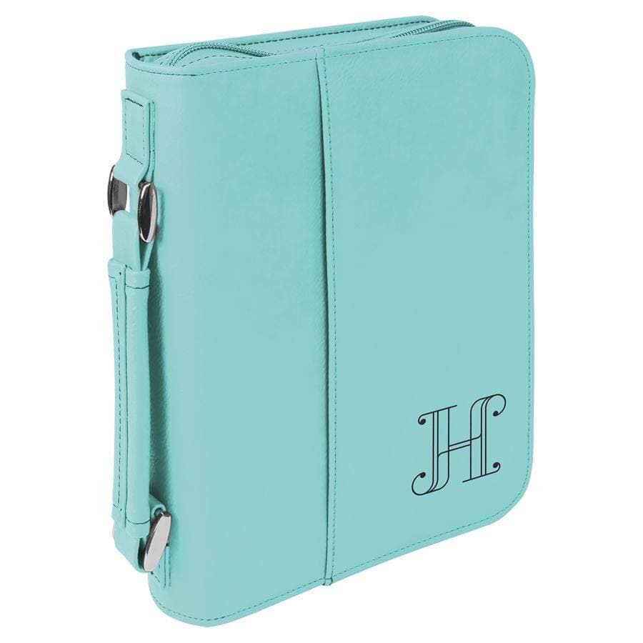 Book Case w/Handle & Zipper, 6-3/4" x 9-1/4" Laserable Leatherette, Laser Engraved Signature Cutouts Teal/Black 