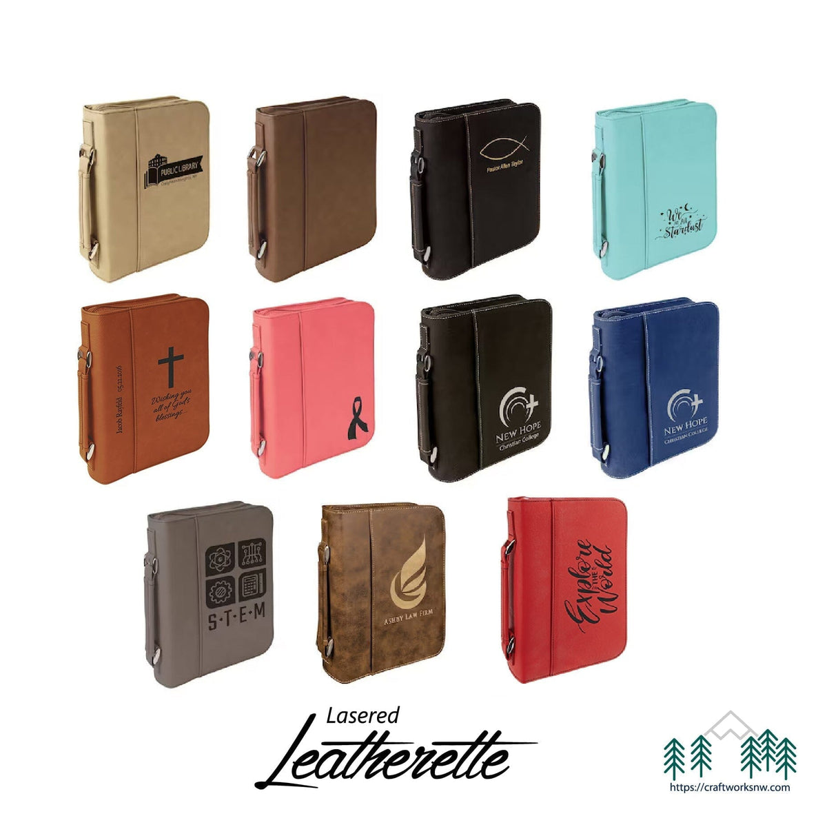Book Case w/Handle & Zipper, 7-1/2" x 10-3/4" Laserable Leatherette, Laser Engraved Signature Cutouts 