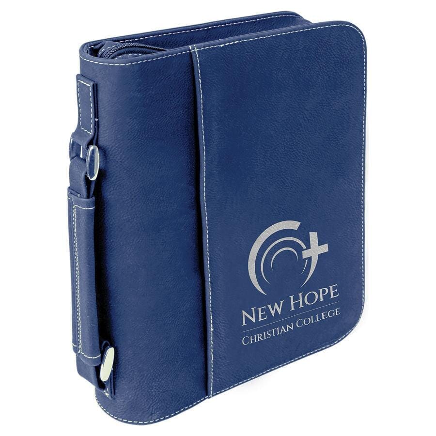 Book Case w/Handle & Zipper, 7-1/2" x 10-3/4" Laserable Leatherette, Laser Engraved Signature Cutouts Blue/Silver 