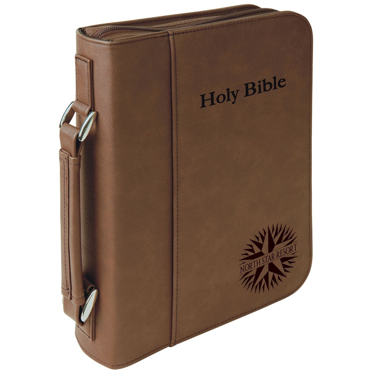 Book Case w/Handle & Zipper, 7-1/2" x 10-3/4" Laserable Leatherette, Laser Engraved Signature Cutouts Dark Brown/Black 
