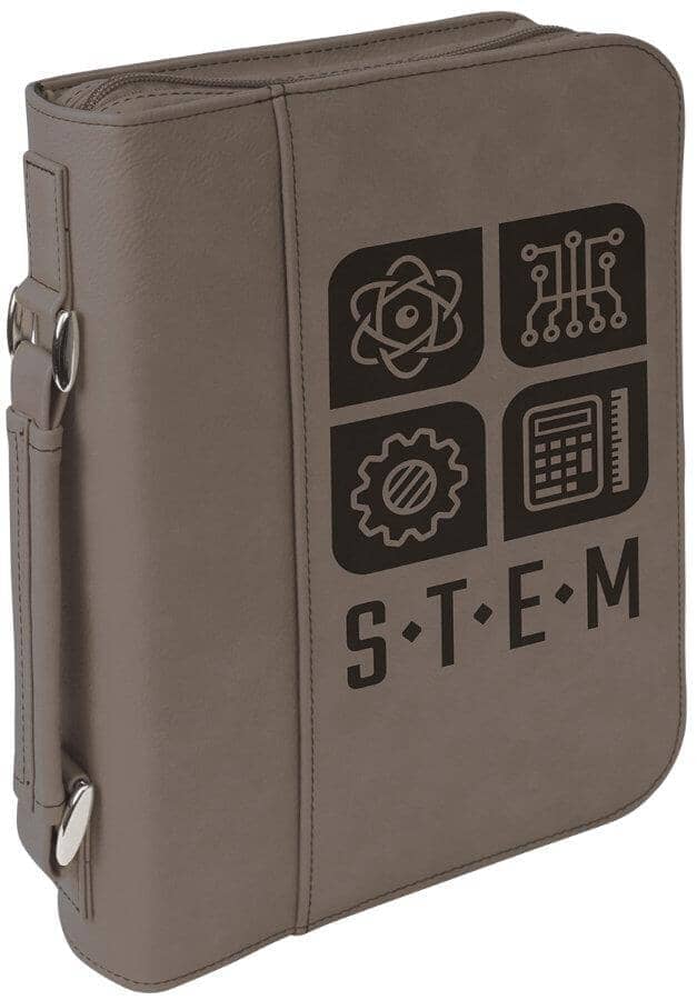 Book Case w/Handle & Zipper, 7-1/2" x 10-3/4" Laserable Leatherette, Laser Engraved Signature Cutouts Gray/Black 