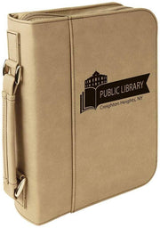 Book Case w/Handle & Zipper, 7-1/2" x 10-3/4" Laserable Leatherette, Laser Engraved Signature Cutouts Light Brown/Black 