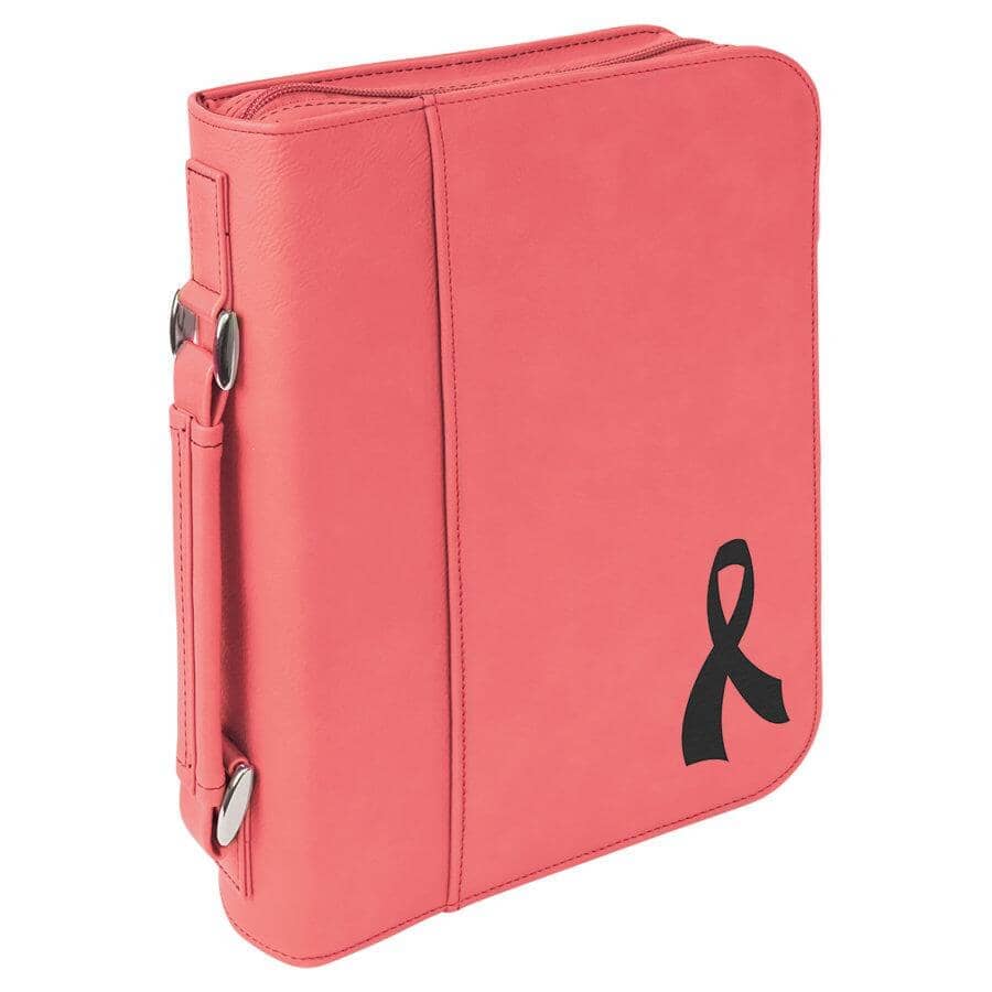 Book Case w/Handle & Zipper, 7-1/2" x 10-3/4" Laserable Leatherette, Laser Engraved Signature Cutouts Pink/Black 