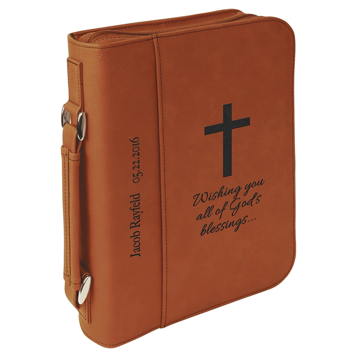 Book Case w/Handle & Zipper, 7-1/2" x 10-3/4" Laserable Leatherette, Laser Engraved Signature Cutouts Rawhide/Black 