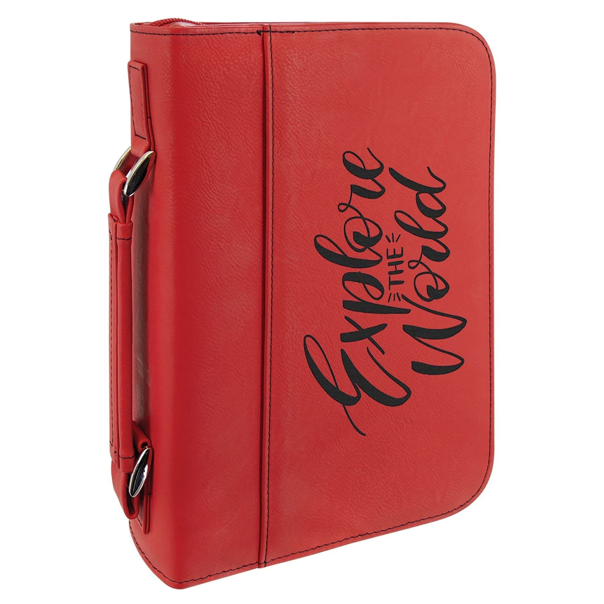 Book Case w/Handle & Zipper, 7-1/2" x 10-3/4" Laserable Leatherette, Laser Engraved Signature Cutouts Red/Black 