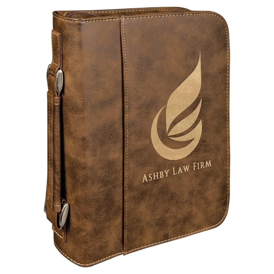 Book Case w/Handle & Zipper, 7-1/2" x 10-3/4" Laserable Leatherette, Laser Engraved Signature Cutouts Rustic/Gold 