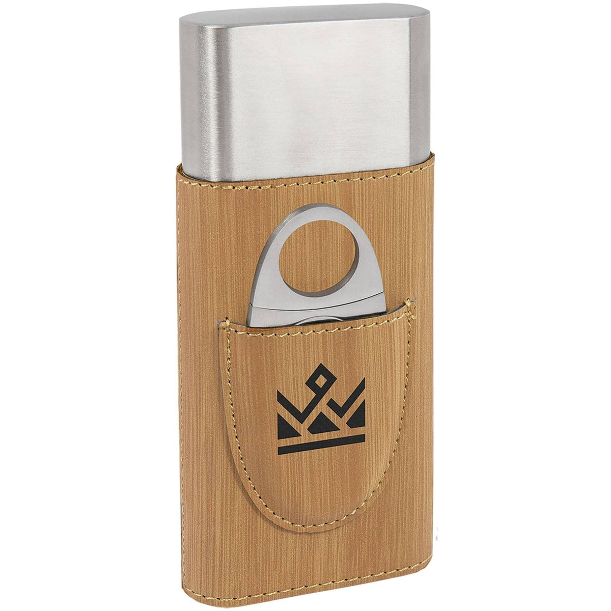 Cigar Case w/Cutter, Laserable Leatherette, Laser Engraved Signature Cutouts Bamboo/Black 