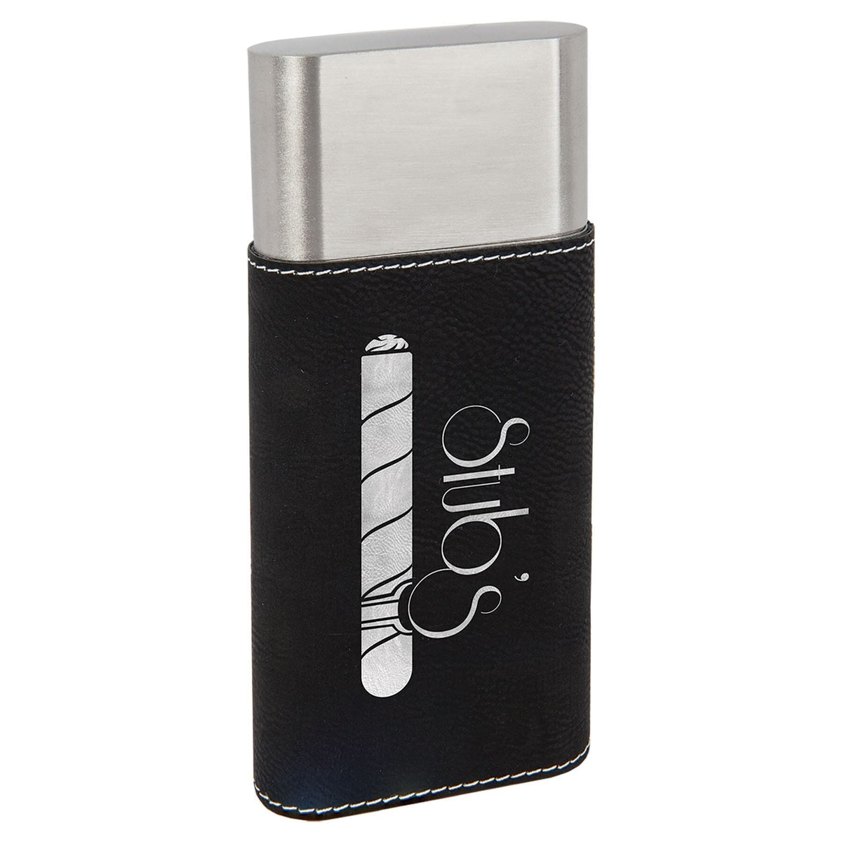 Cigar Case w/Cutter, Laserable Leatherette, Laser Engraved Signature Cutouts Black/Silver 