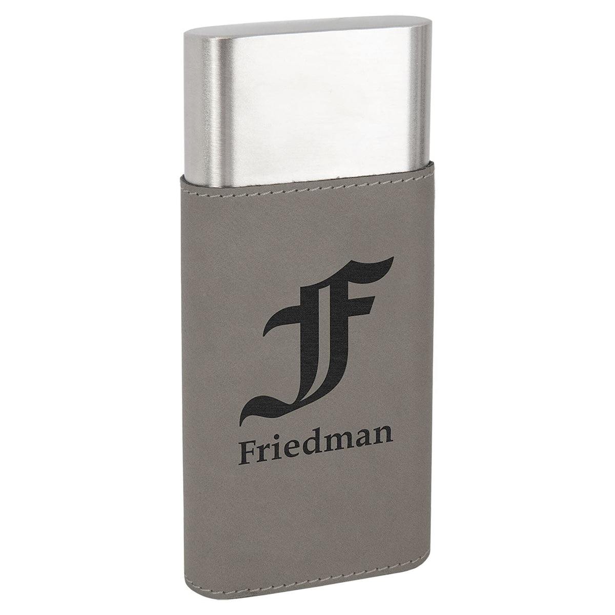 Cigar Case w/Cutter, Laserable Leatherette, Laser Engraved Signature Cutouts Gray/Black 