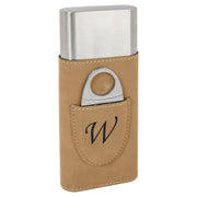 Cigar Case w/Cutter, Laserable Leatherette, Laser Engraved Signature Cutouts Light Brown/Black 