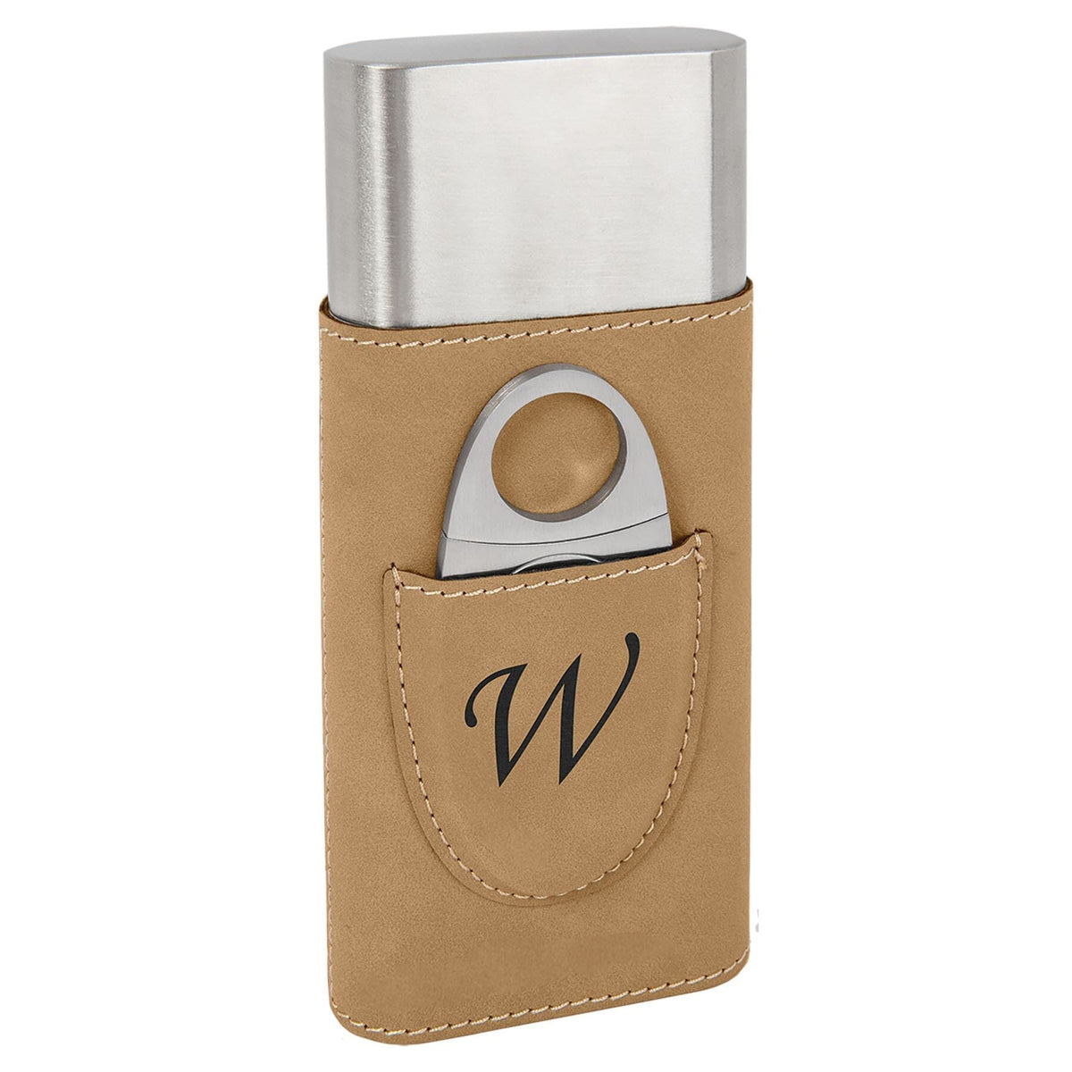 Cigar Case w/Cutter, Laserable Leatherette, Laser Engraved Signature Cutouts Light Brown/Black 
