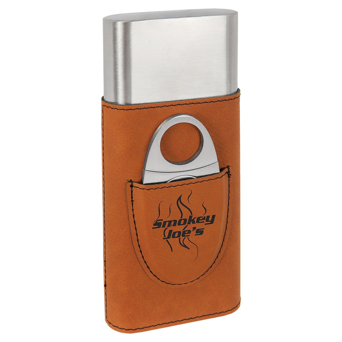 Cigar Case w/Cutter, Laserable Leatherette, Laser Engraved Signature Cutouts Rawhide/Black 