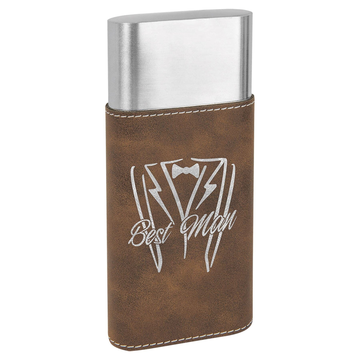 Cigar Case w/Cutter, Laserable Leatherette, Laser Engraved Signature Cutouts Rustic/Silver 