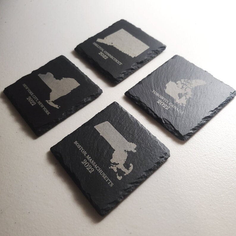 Custom Engraved State Coasters, Personalized With Your Custom Text, Slate Coaster Signature Custom Works 