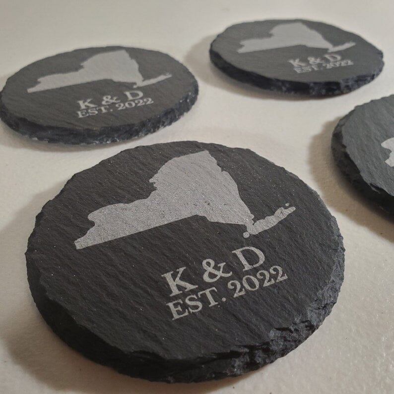 Custom Engraved State Coasters, Personalized With Your Custom Text, Slate Coaster Signature Custom Works Slate (round) Alabama 