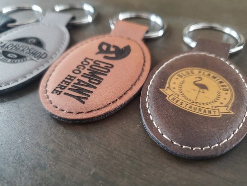 Custom Logo Leatherette Keychain, Engraved / Etched Keychain With Your Logo, Personalized Signature Cutouts 