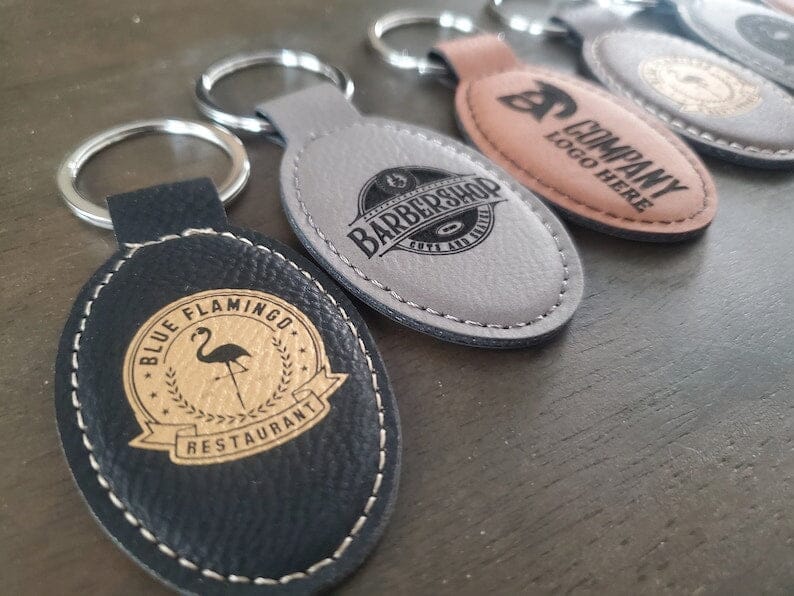 Custom Logo Leatherette Keychain, Engraved / Etched Keychain With Your Logo, Personalized Signature Cutouts 