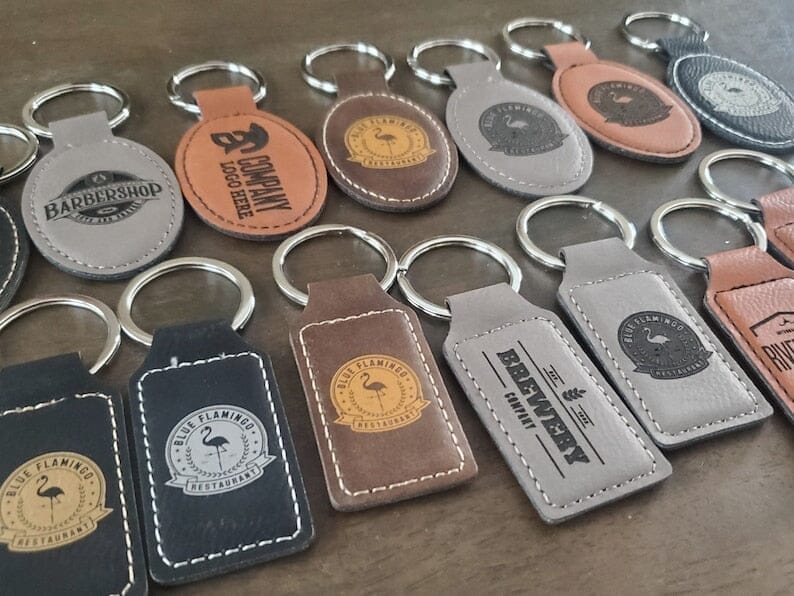 Custom Logo Leatherette Keychain, Engraved / Etched Keychain With Your Logo, Personalized Signature Cutouts 