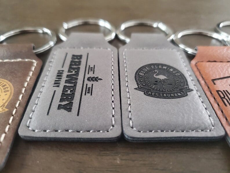 Custom Logo Leatherette Keychain, Engraved / Etched Keychain With Your Logo, Personalized Signature Cutouts 
