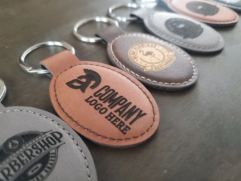 Custom Logo Leatherette Keychain, Engraved / Etched Keychain With Your Logo, Personalized Signature Cutouts 