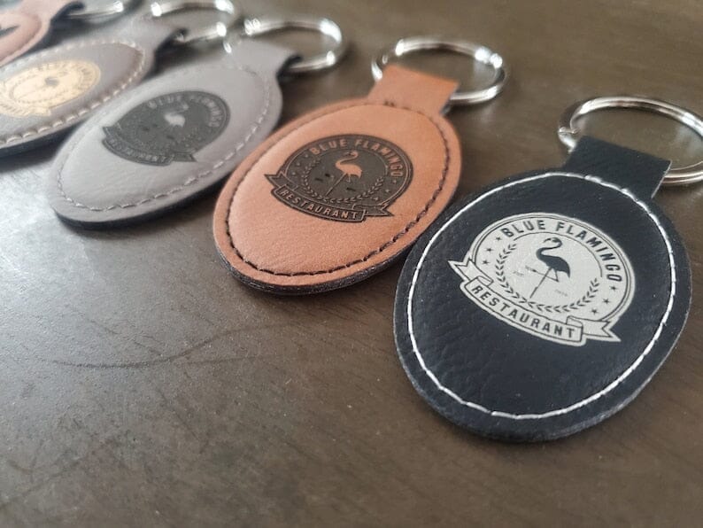 Custom Logo Leatherette Keychain, Engraved / Etched Keychain With Your Logo, Personalized Signature Cutouts 