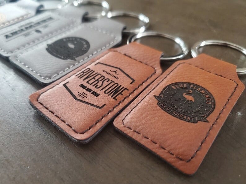 Custom Logo Leatherette Keychain, Engraved / Etched Keychain With Your Logo, Personalized Signature Cutouts 
