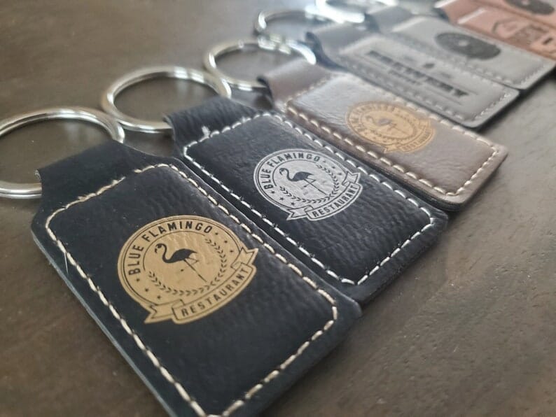 Custom Logo Leatherette Keychain, Engraved / Etched Keychain With Your Logo, Personalized Signature Cutouts 
